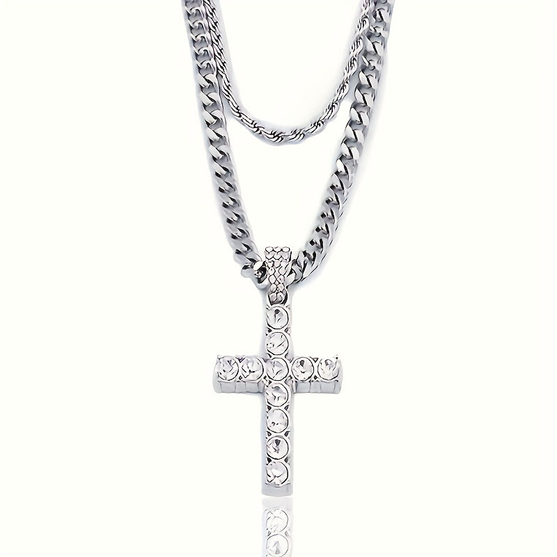 IceWays Mosaic Iced Cross Pendant Chain