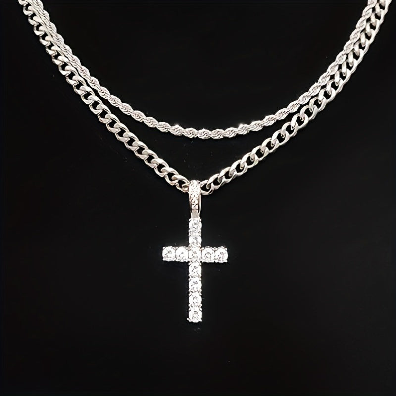 IceWays Mosaic Iced Cross Pendant Chain