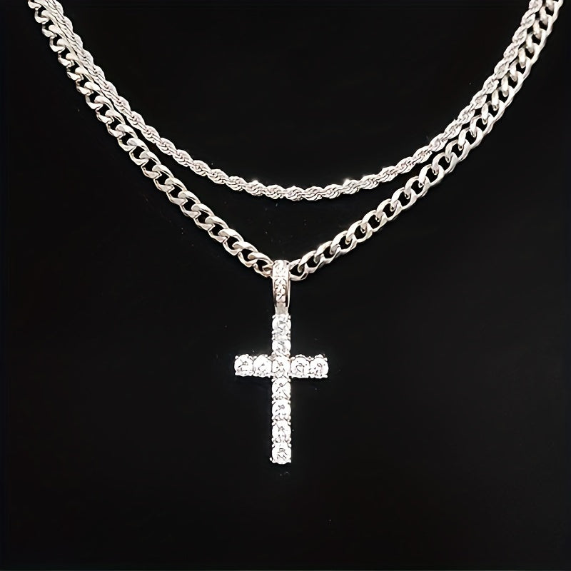 IceWays Mosaic Iced Cross Pendant Chain