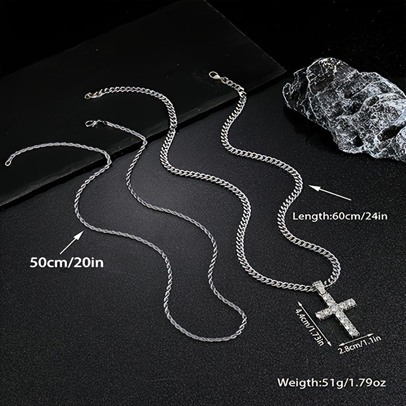 IceWays Mosaic Iced Cross Pendant Chain