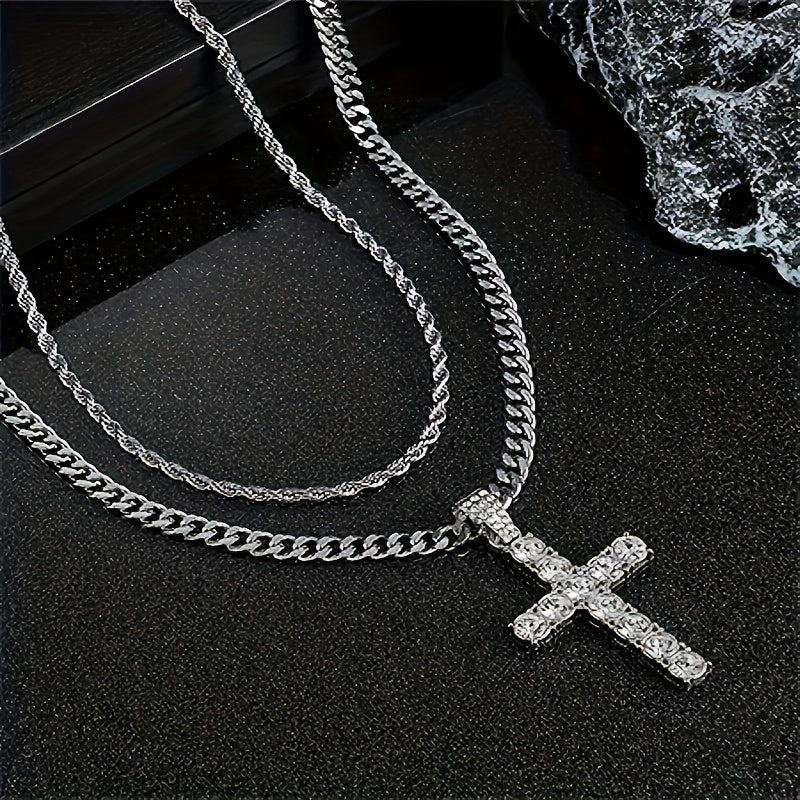IceWays Mosaic Iced Cross Pendant Chain